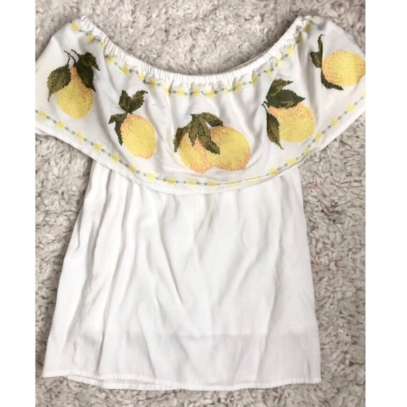 Blue Rain Off the Shoulder Lemon Francesca’s Top - Picture 1 of 3